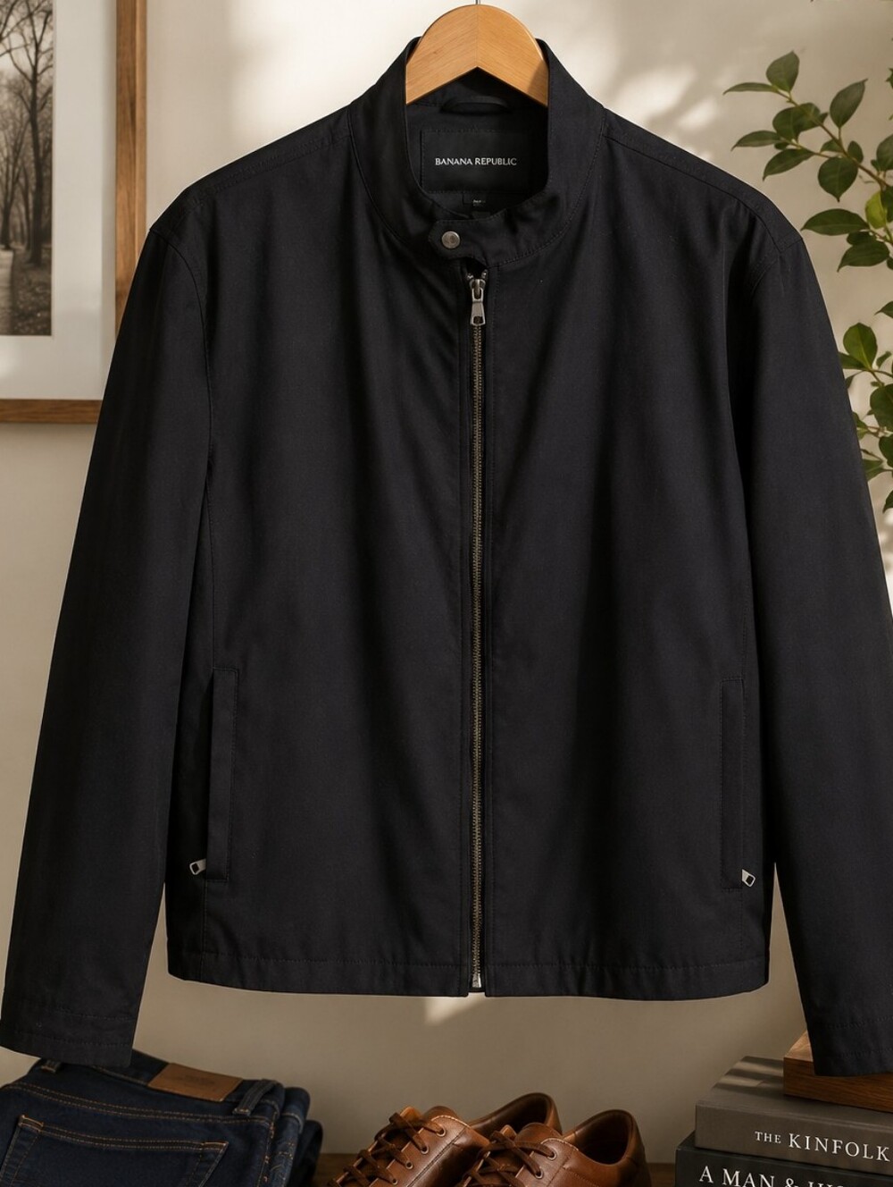 Banana Republic Men’s XL Black Lightweight Full Zip Moto Jacket